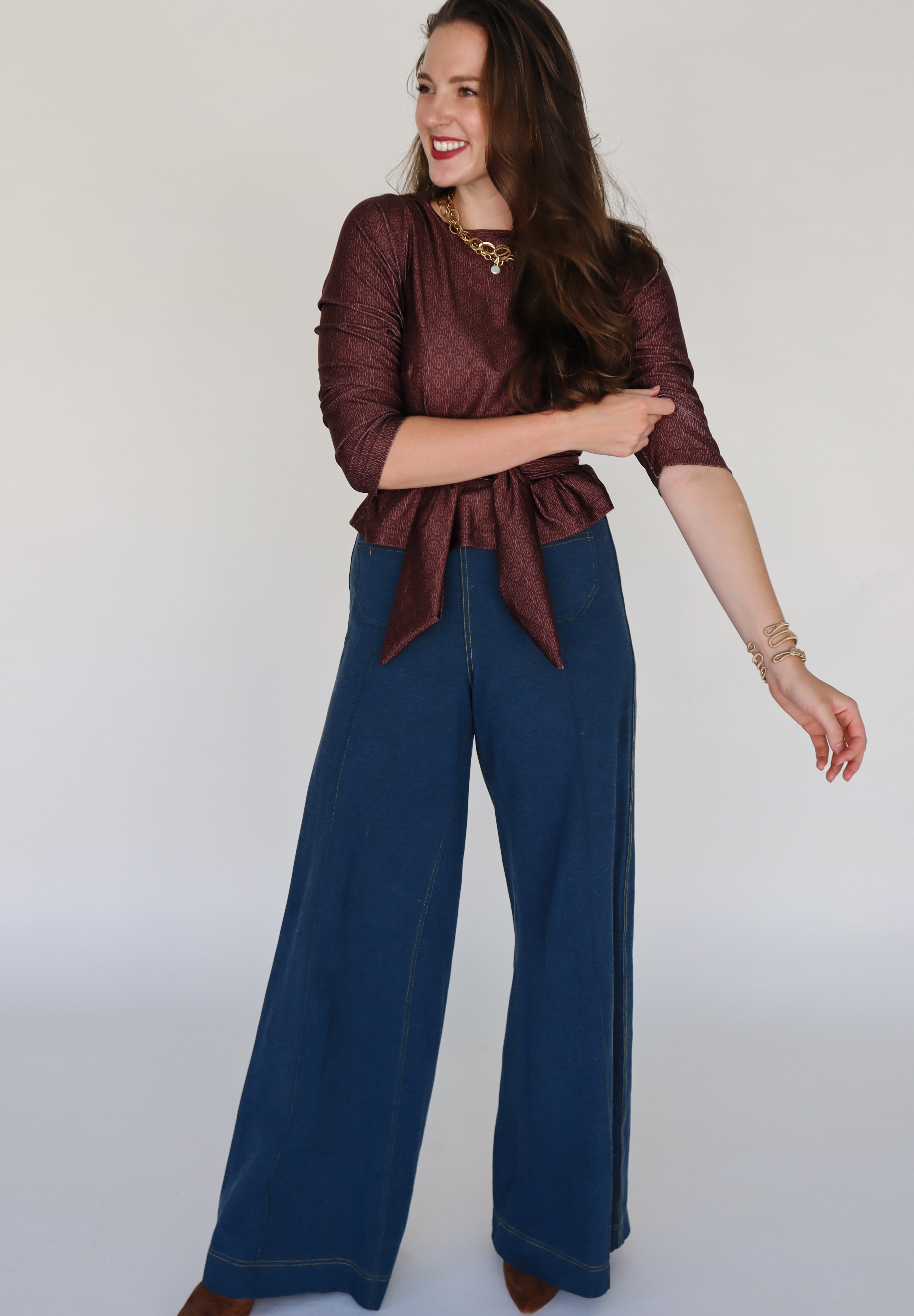 Pippa Long Sleeve Top - Brown Broken Circle