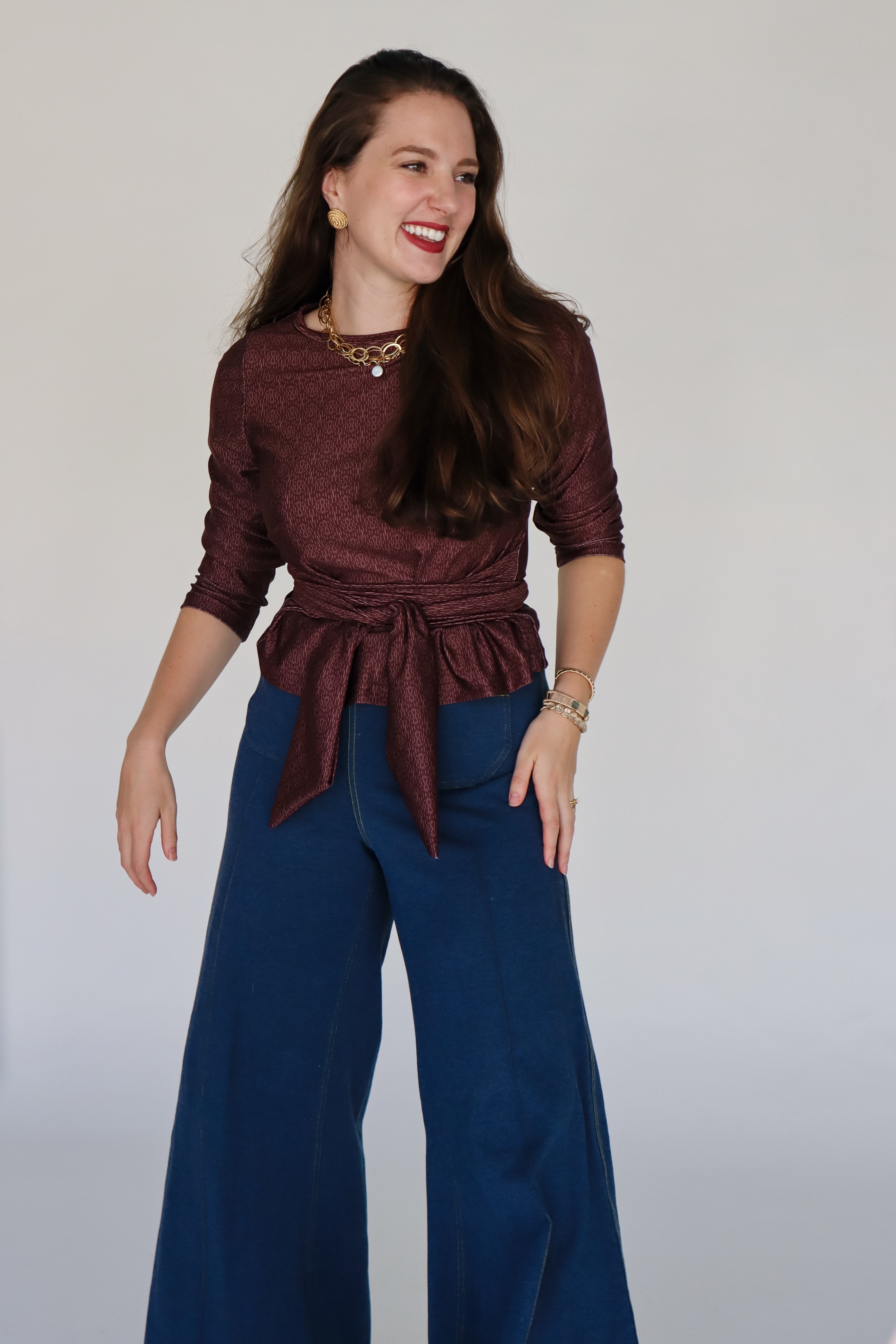 Pippa Long Sleeve Top - Brown Broken Circle