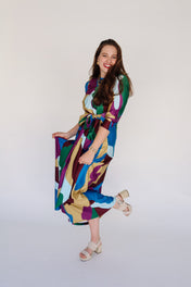 Pippa Long Sleeve Maxi Dress - Fall Abstract