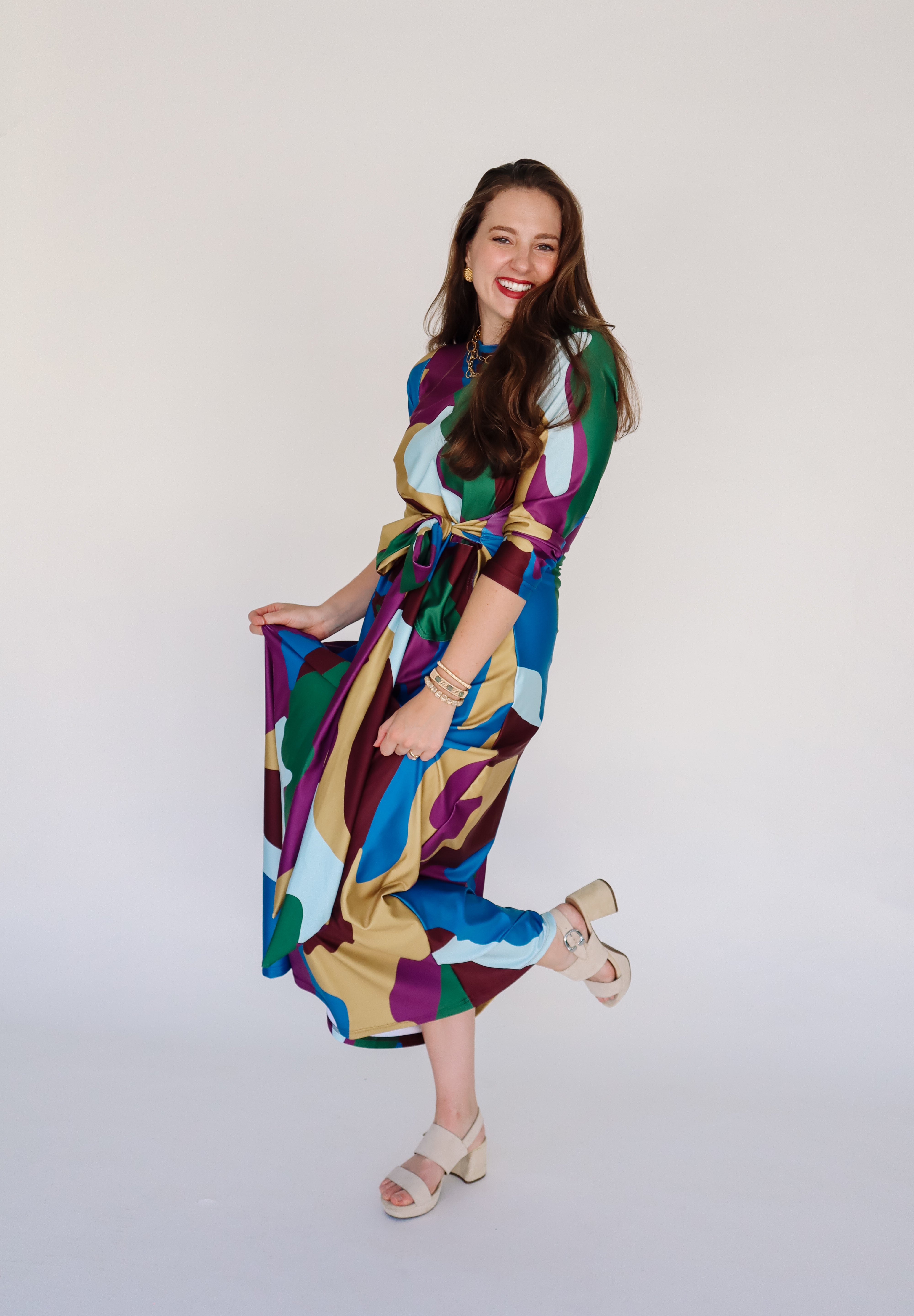 Pippa Long Sleeve Maxi Dress - Fall Abstract