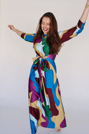 Pippa Long Sleeve Maxi Dress - Fall Abstract
