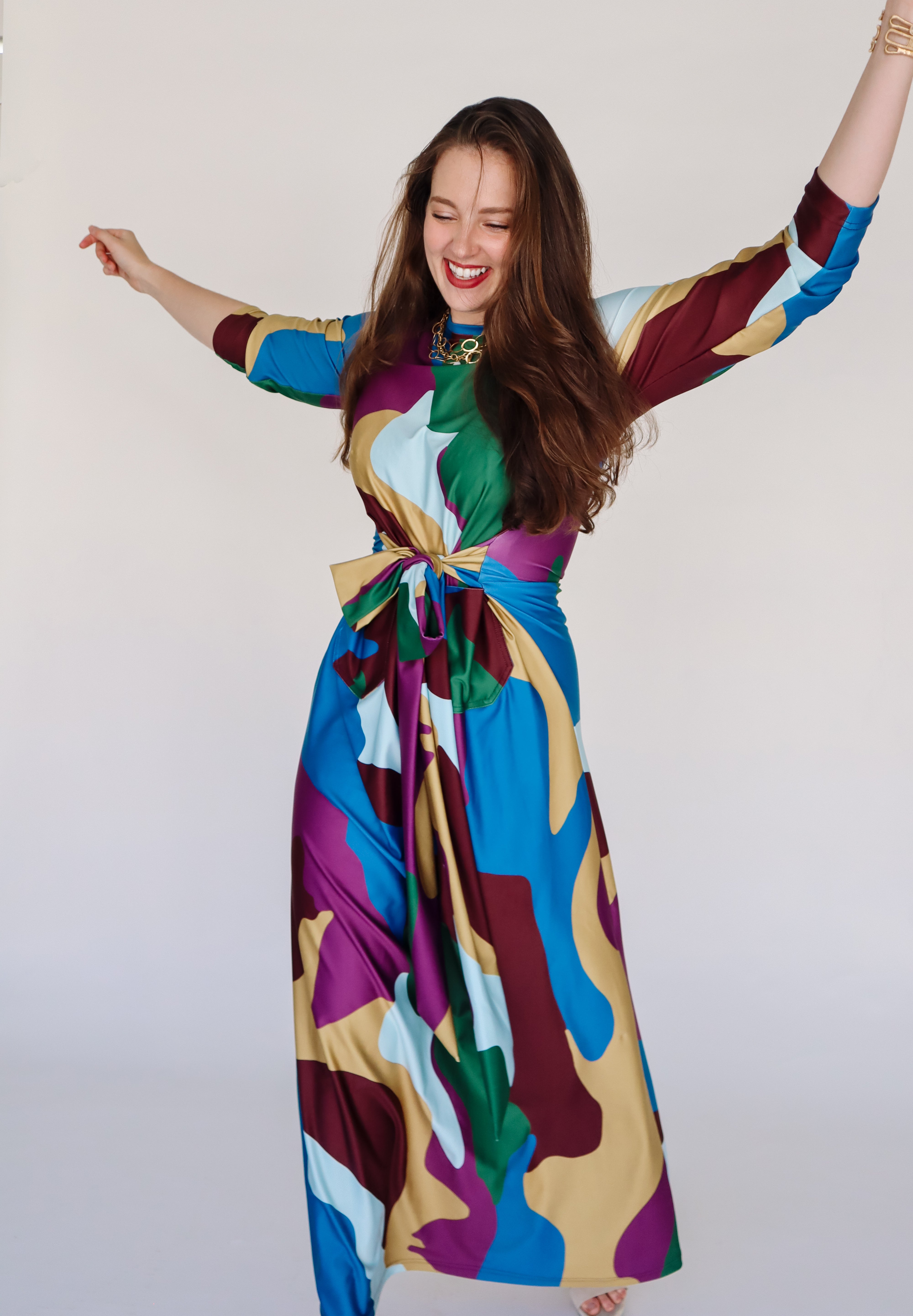 Pippa Long Sleeve Maxi Dress - Fall Abstract