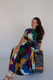 Pippa Long Sleeve Maxi Dress - Fall Abstract