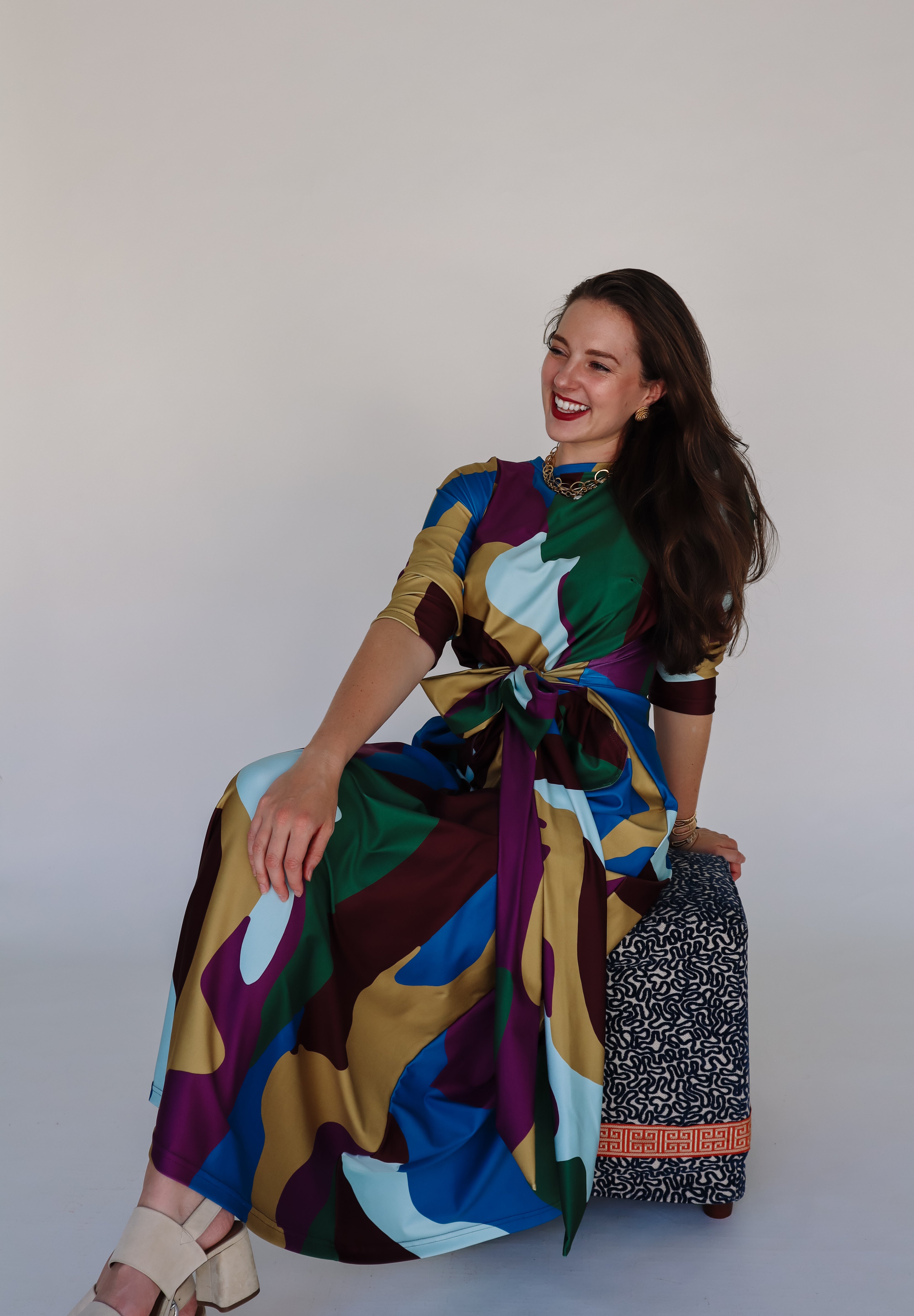 Pippa Long Sleeve Maxi Dress - Fall Abstract